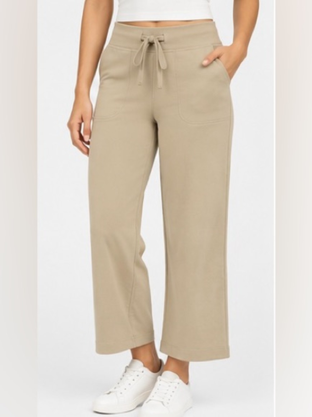 Mondetta High-Rise Capri Wide Leg Pants Beige/Tan with Drawcord